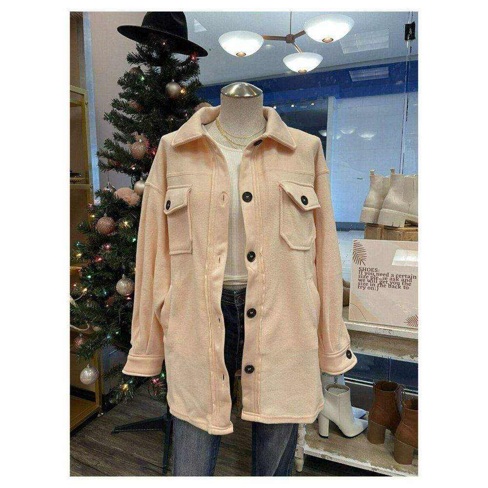 Zenana All About the Fleece Button-Down Shacket in Light Peach S-L QJ-4000Y - Picture 9 of 9